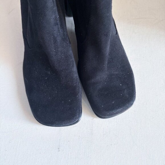 Vintage Franco Sarto Black Sock Pull on Square Toe Boot Heels 8M - Picture 2 of 15